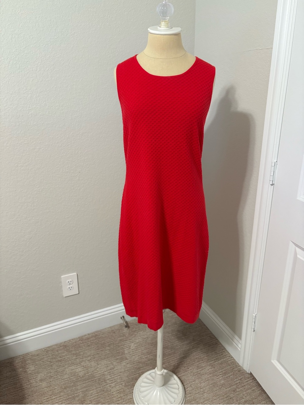 Sleeveless Red Textured A-Line Dress